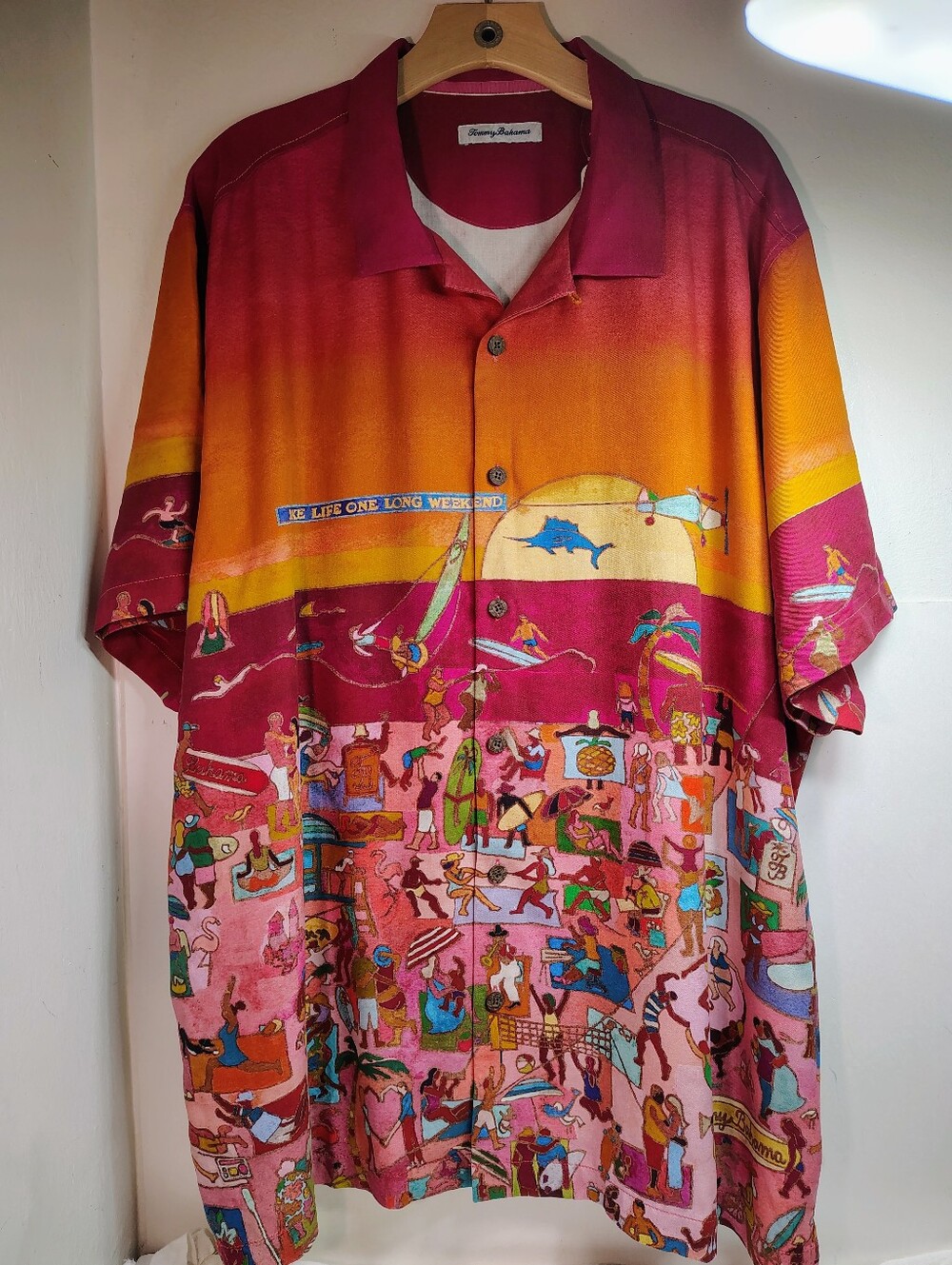 Tommy Bahama Sunset Gradient Silk Camp Shirt in Pink and Orange